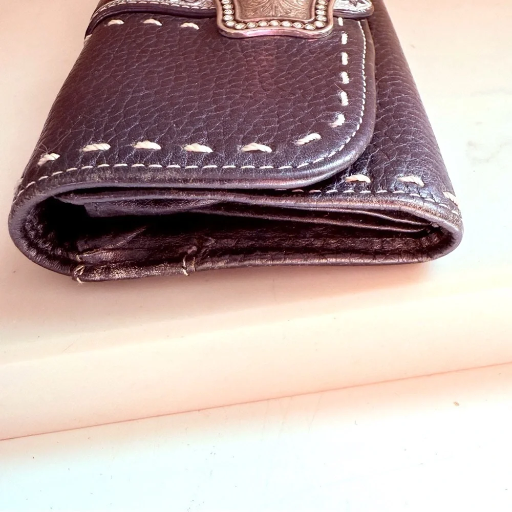 Brighton Leather Tooled Beaded Snap Wallet Organizer Crossbody Bag